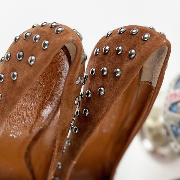 Fahrenheit Brown Faux Suede Studded Heels Size 6 - Picture 14 of 15